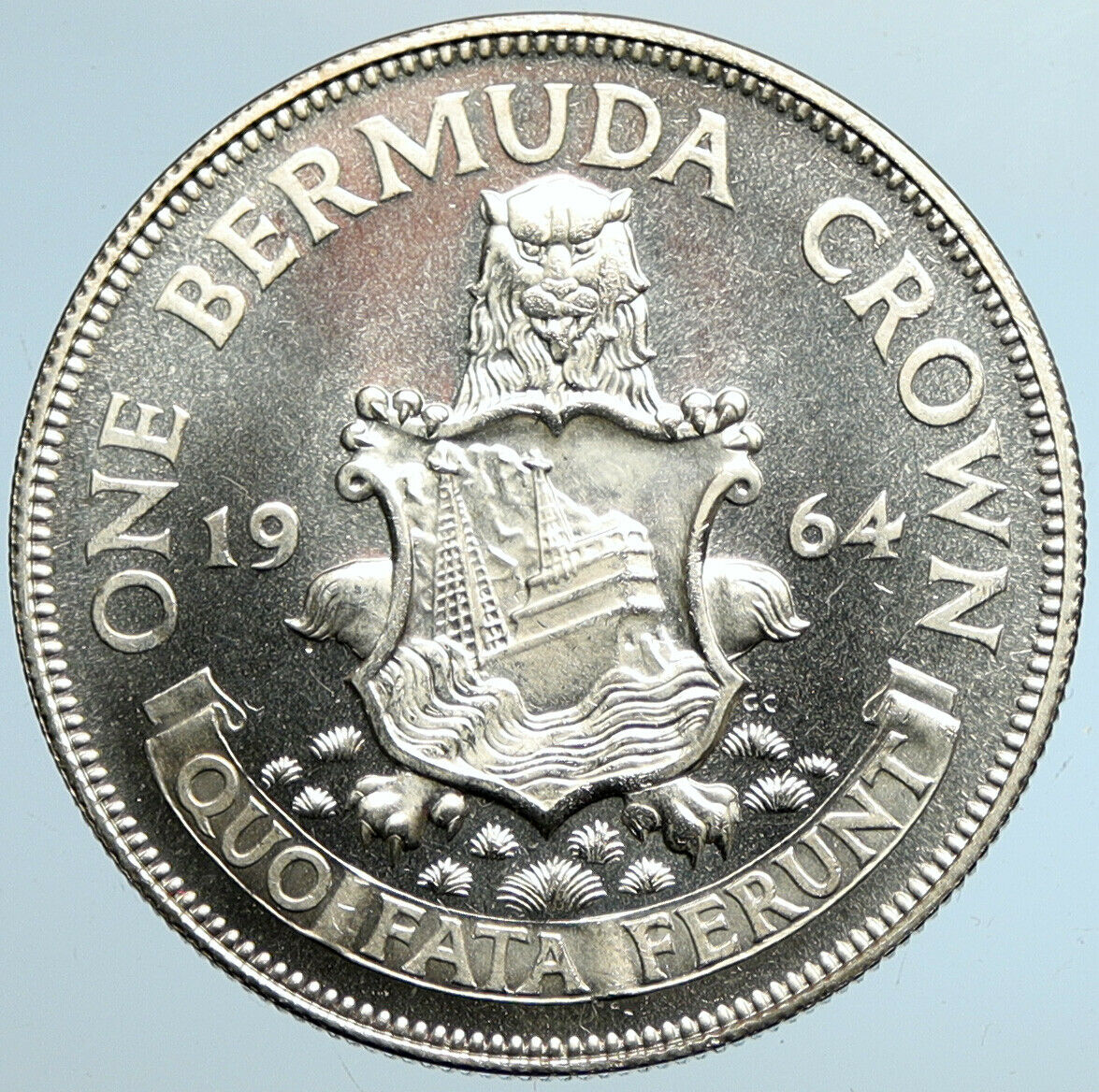 1964 BERMUDA British Colony LARGE Elizabeth II VINTAGE Silver Crown Coin i101551