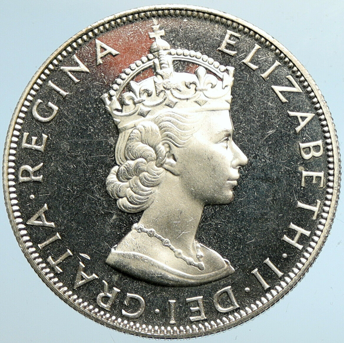 1964 BERMUDA British Colony LARGE Elizabeth II VINTAGE Silver Crown Coin i101551