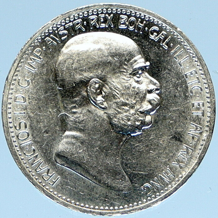 1908 AUSTRIA w King FRANZ JOSEPH I Austrian Silver Antique Corona Coin i98465