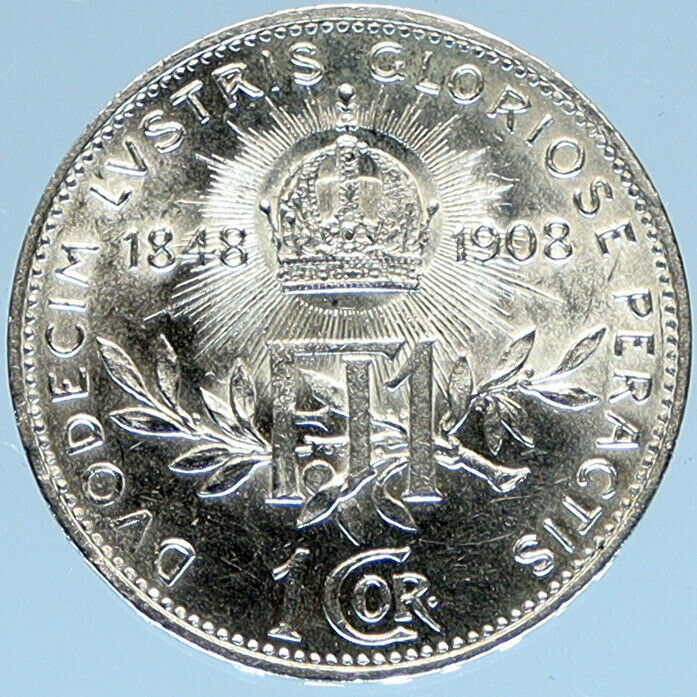 1908 AUSTRIA w King FRANZ JOSEPH I Austrian Silver Antique Corona Coin i98465