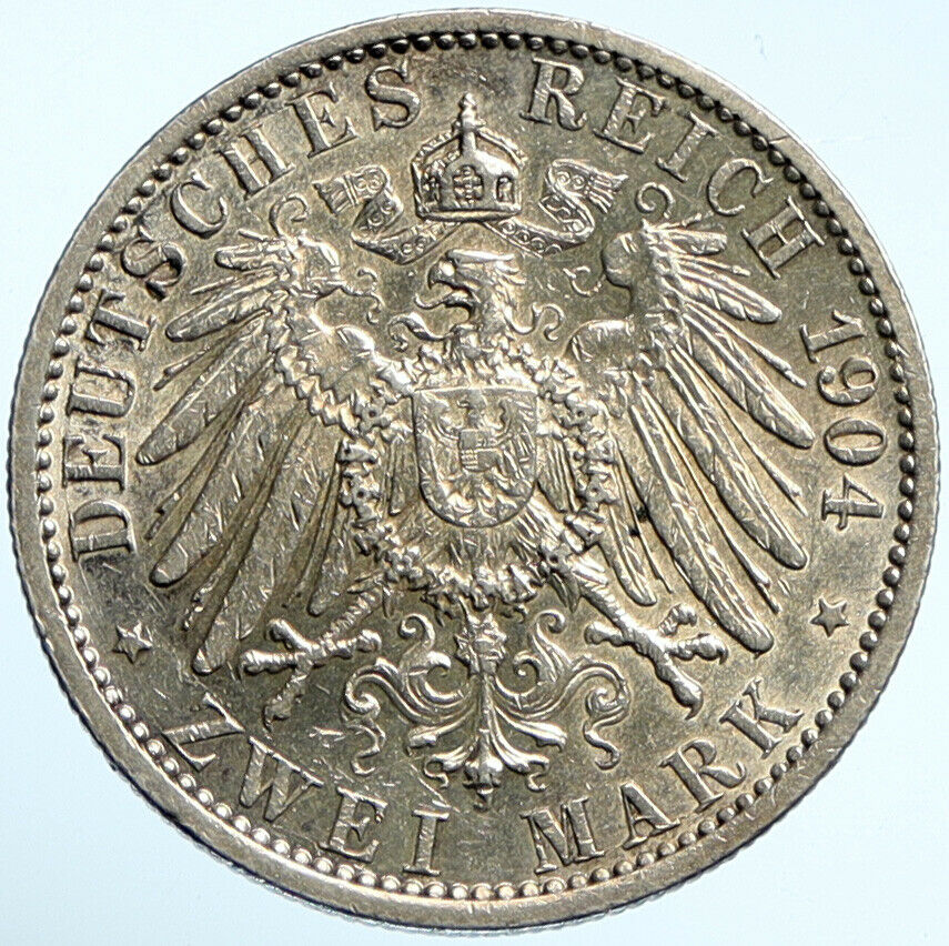 1904 GERMAN STATES Hessen-Darmstadt LUDWIG & Philipp ANTIQUE 2 Mark Coin i99729