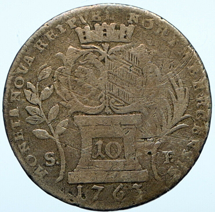 1763 GERMANY German States Free City of NUREMBERG Silver 10 Kreuzer Coin i99728