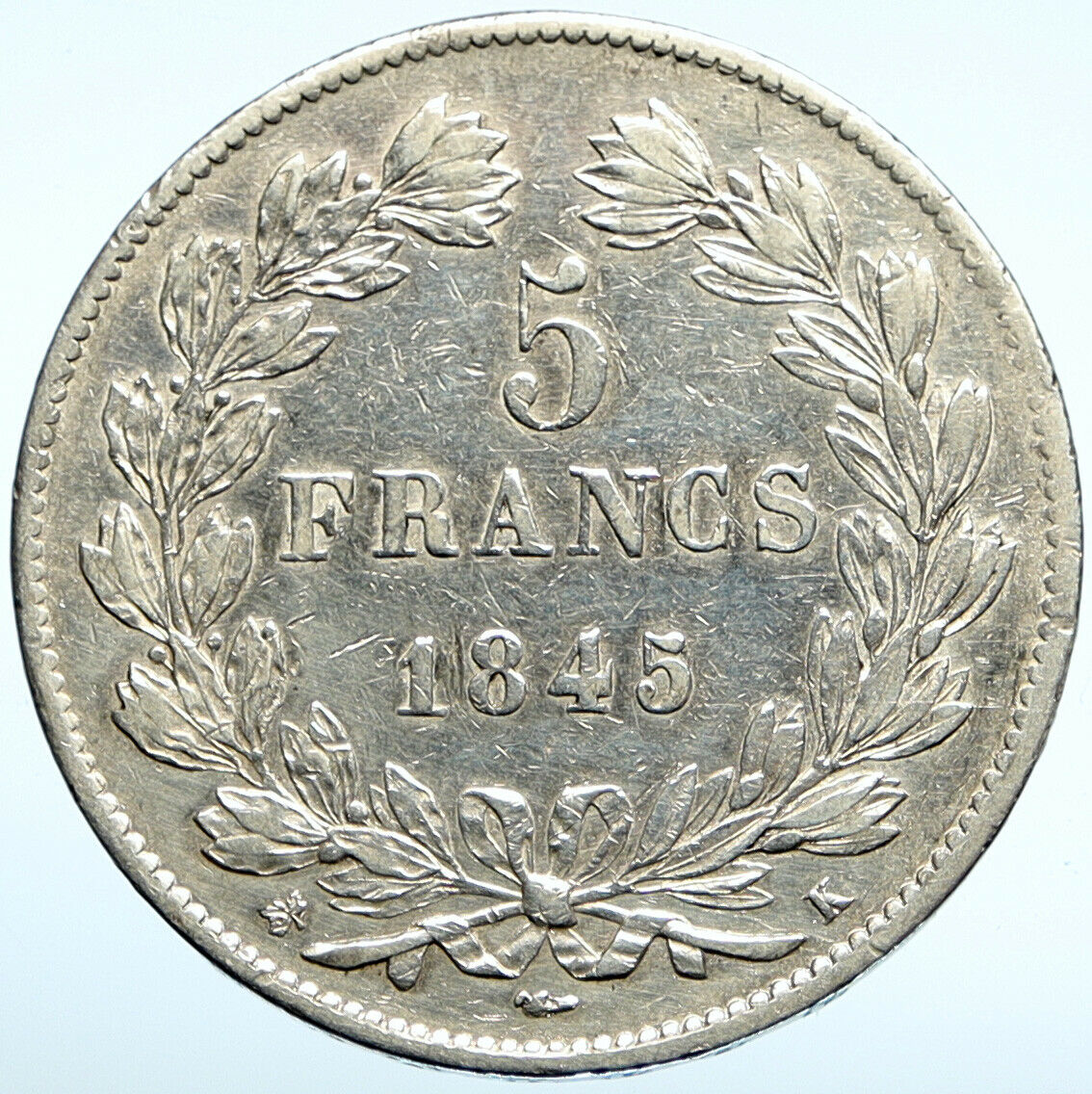 1845 FRANCE King Louis Philippe I French Antique OLD Silver 5 Francs Coin i99726