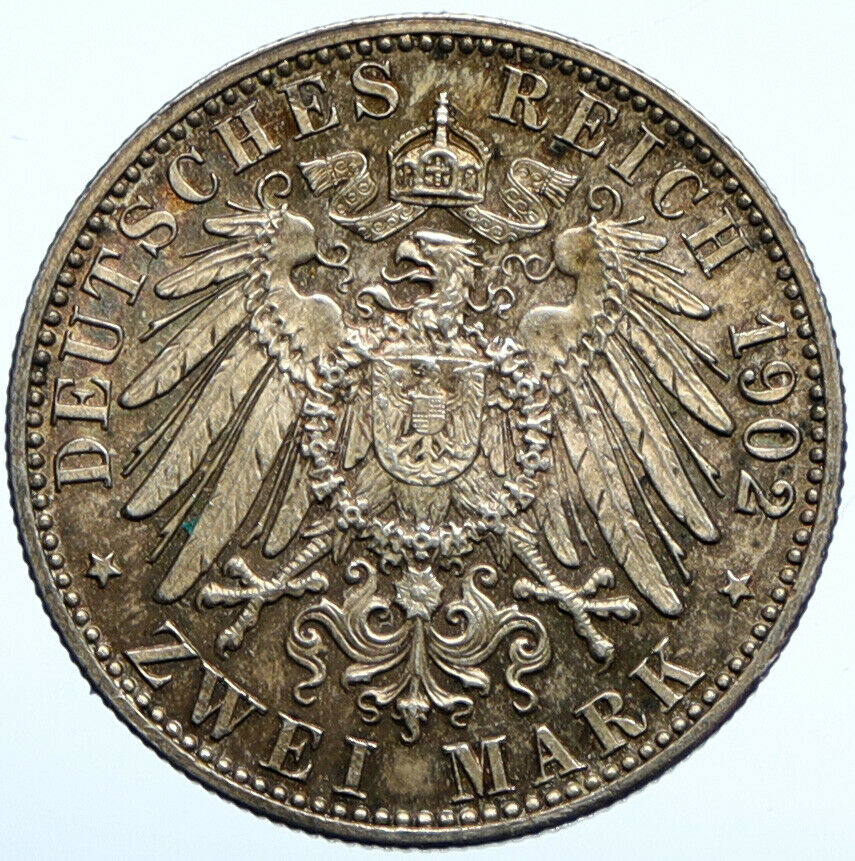 1902 GERMANY GERMAN STATE BADEN King Friedrich I ANTIQUE Silver 2 Mk Coin i99733