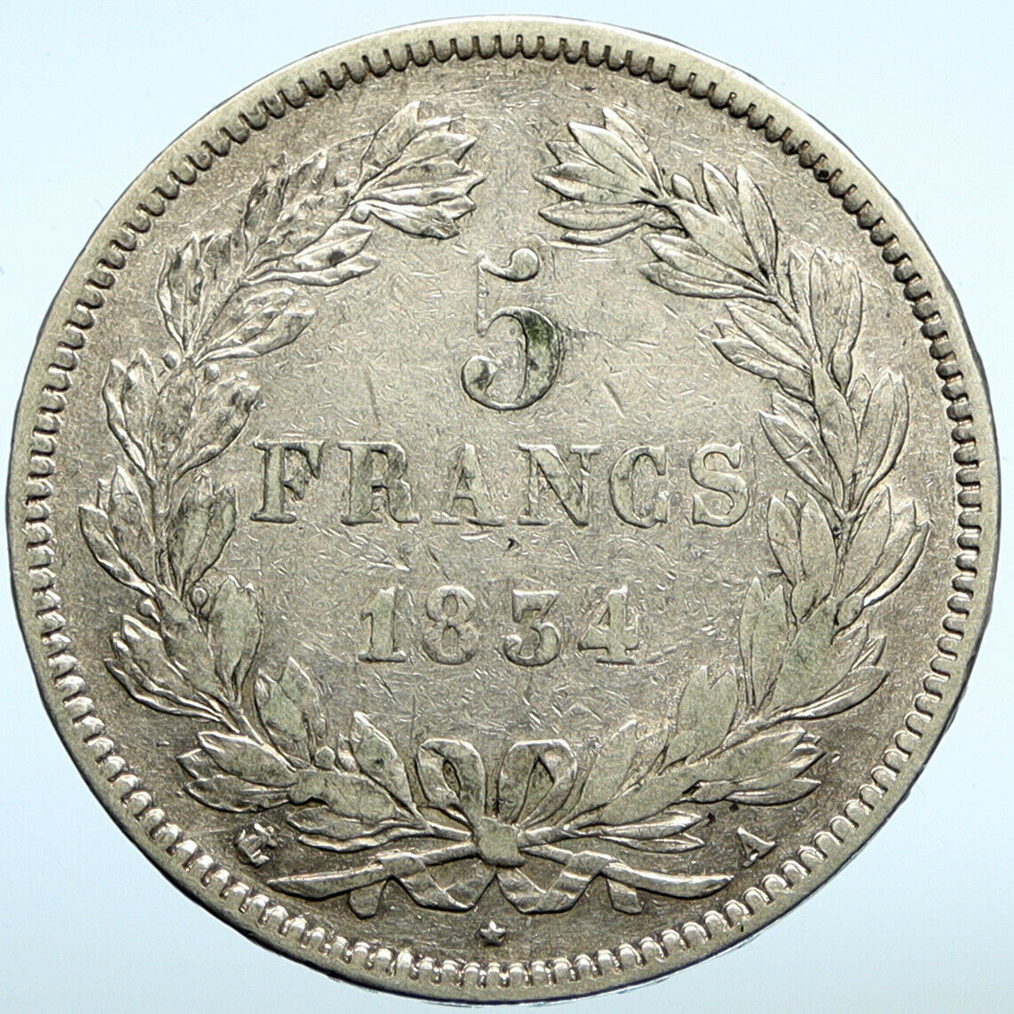 1834 FRANCE King Louis Philippe I French Antique OLD Silver 5 Francs Coin i99731