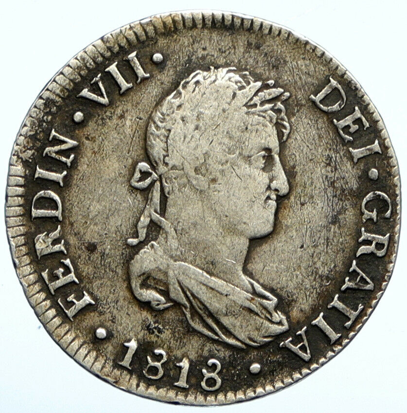1818 JP PERU South America King FERDINAND VII Silver Peruvian 2 REAL Coin i99737