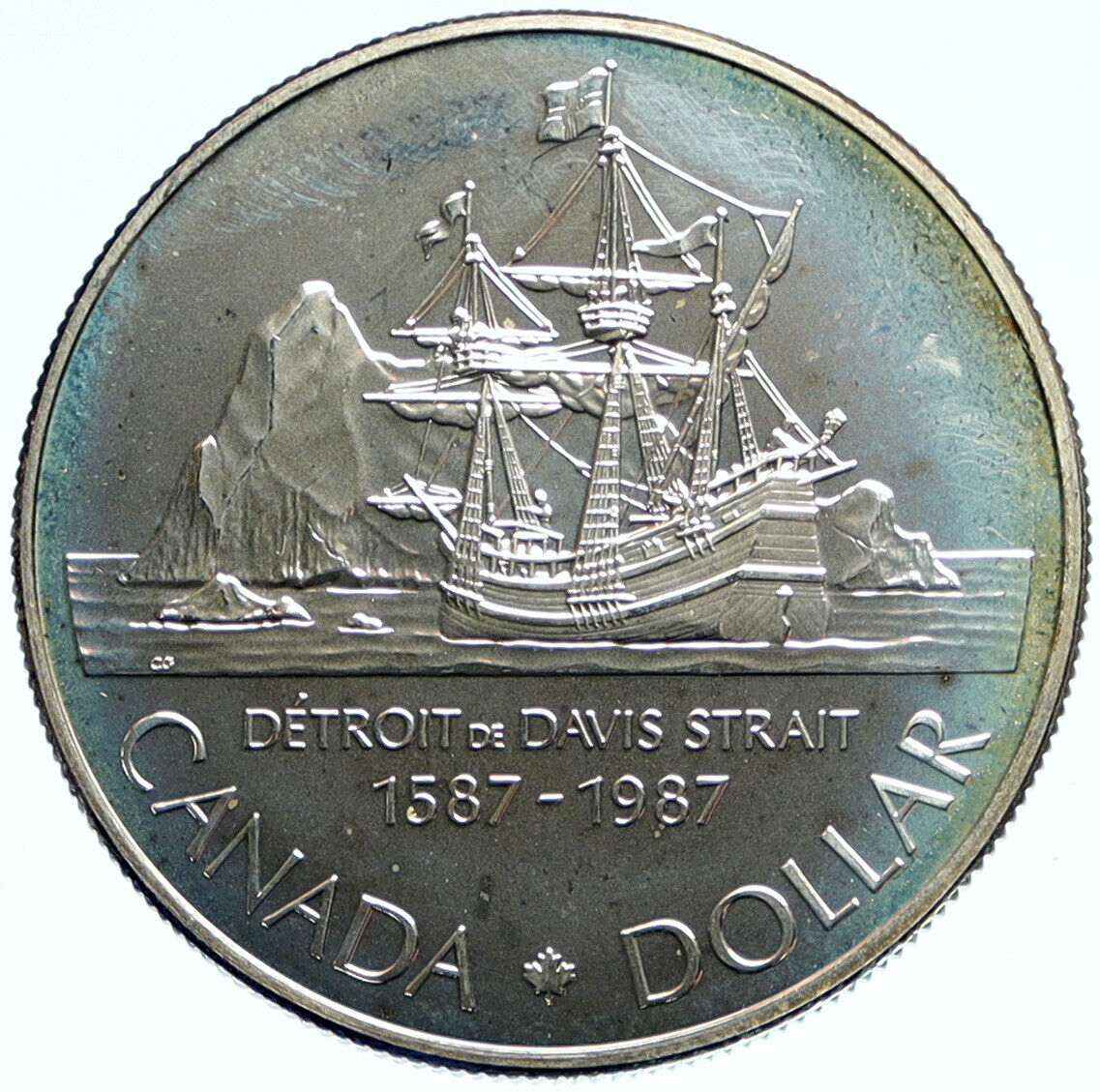 1987 CANADA 400 Years DAVIS STRAIT Ship Sails PROOF Silver Dollar Coin i99359