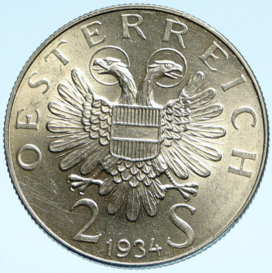 1934 AUSTRIA Hero Engelbert Dollfuss Eagle VINTAGE Silver 2 Shilling Coin i99356