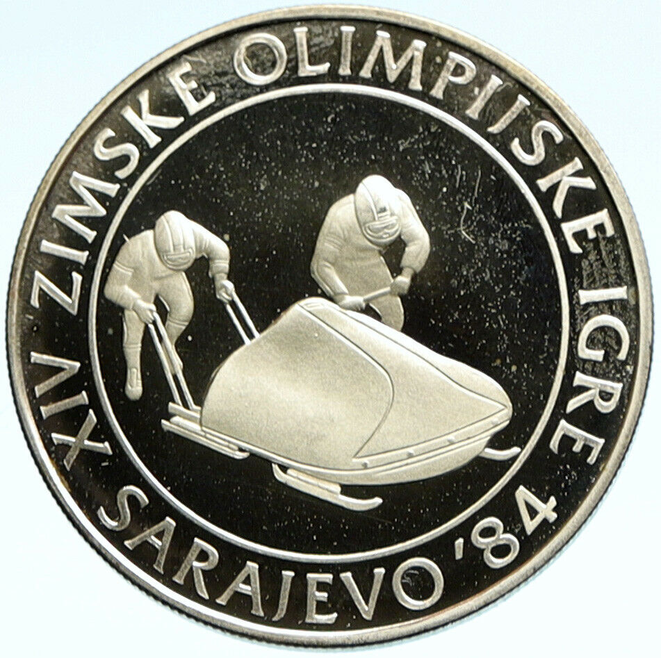 1984 YUGOSLAVIA Sarajevo XIV Olympics Luge Bobsled PROOF Silver 100 Coin i99362