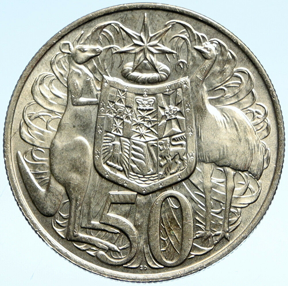 1966 AUSTRALIA UK Queen Elizabeth II with Kangaroos Silver 50 Cents Coin i99367