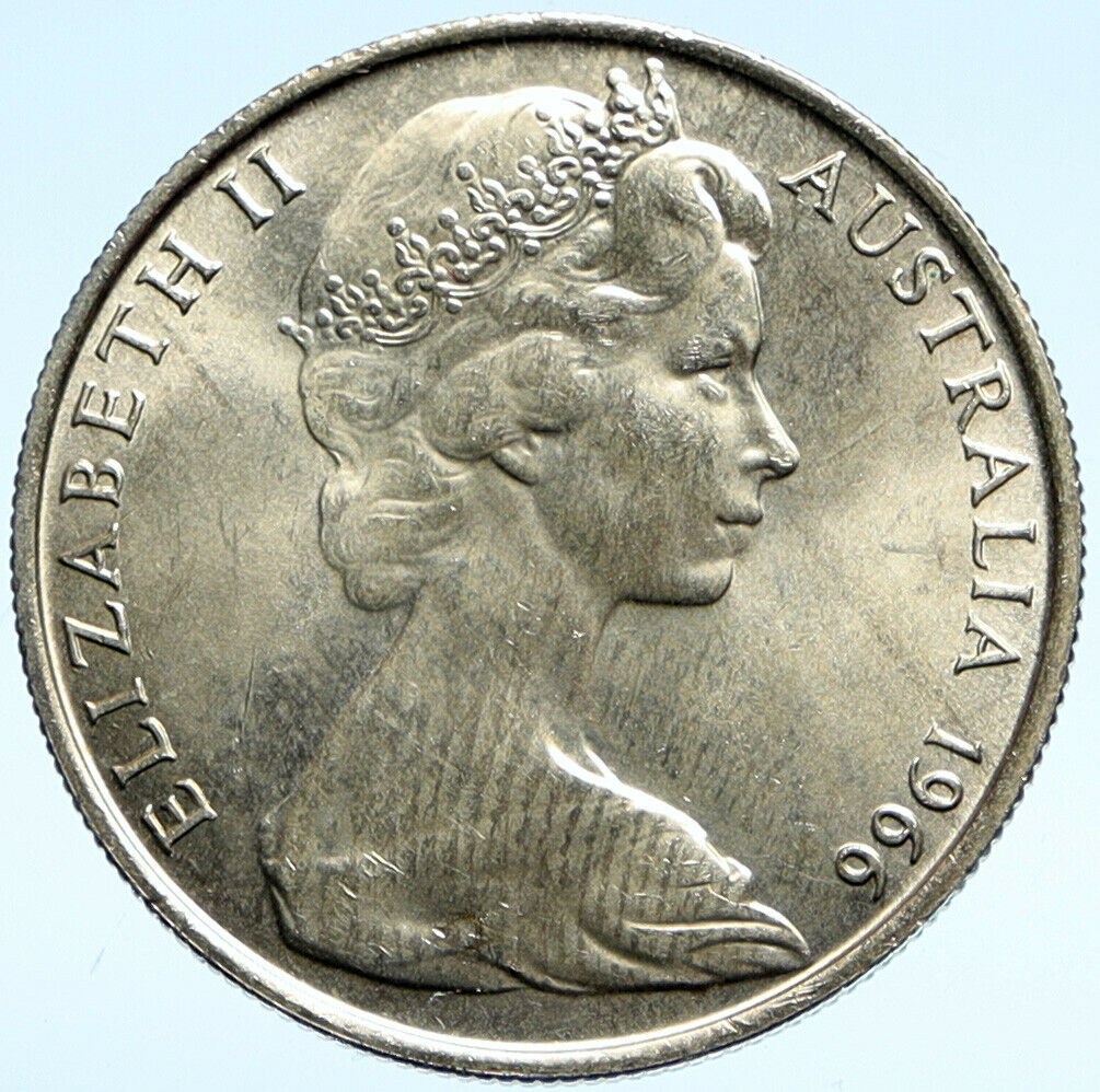 1966 AUSTRALIA UK Queen Elizabeth II with Kangaroos Silver 50 Cents Coin i99367