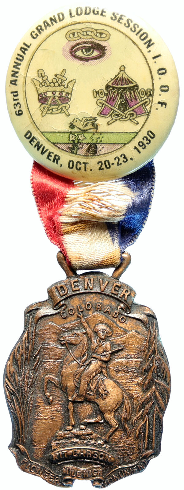 1930 USA DENVER Order of ODD FELLOWS Grand Lodge Fraternity Badge Medal i98760