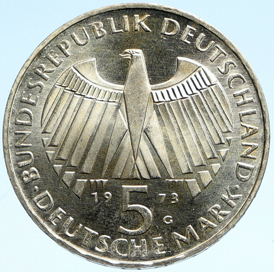 1973 G GERMANY FRANFURT PARLIAMENT BUILDING BU Silver 5 MK German Coin i99376