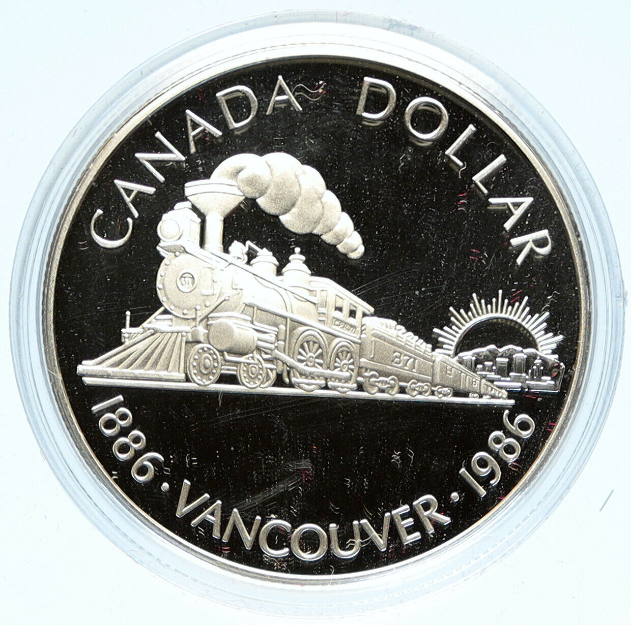 1986 CANADA Vancouver with UK Queen Elizabeth II Train Proof Silver Coin i98764