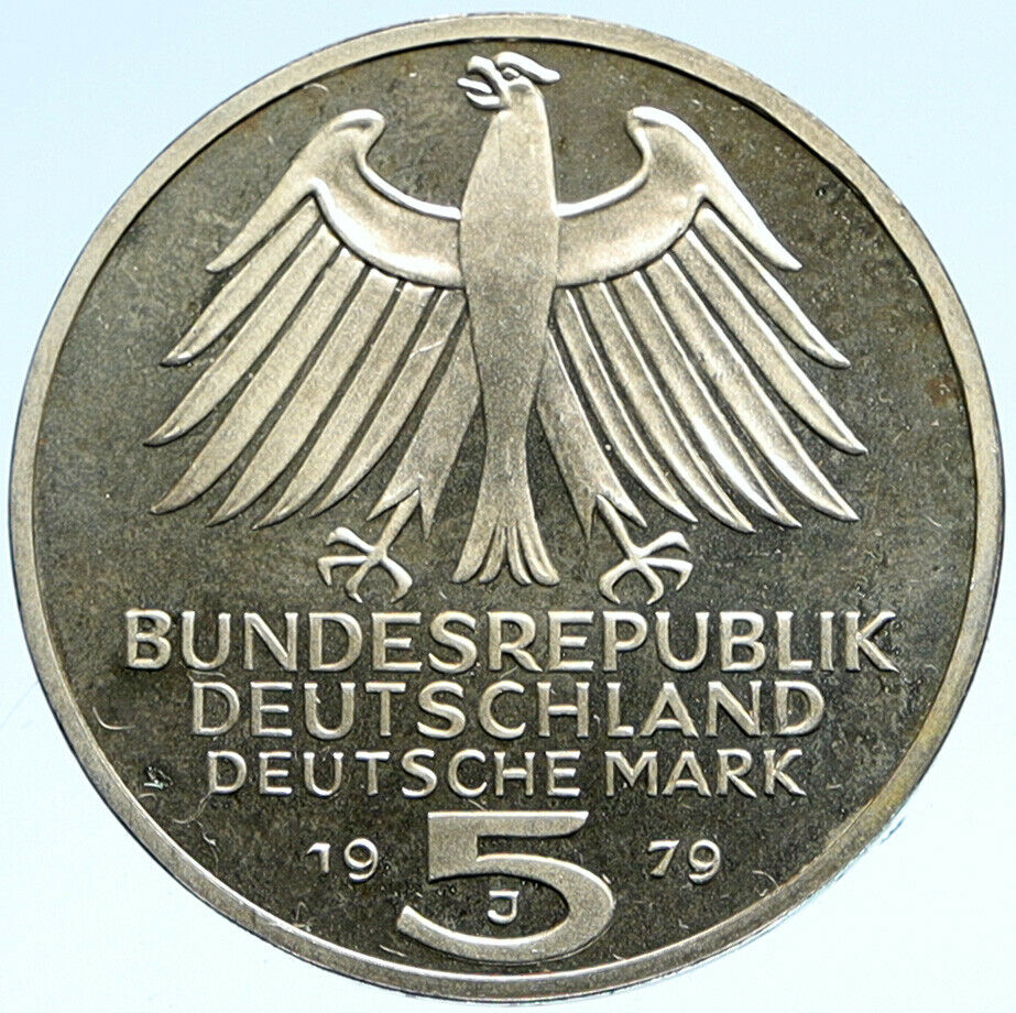 1979 J GERMANY Archeological Institute Proof Silver 5 Mark German Coin i99351