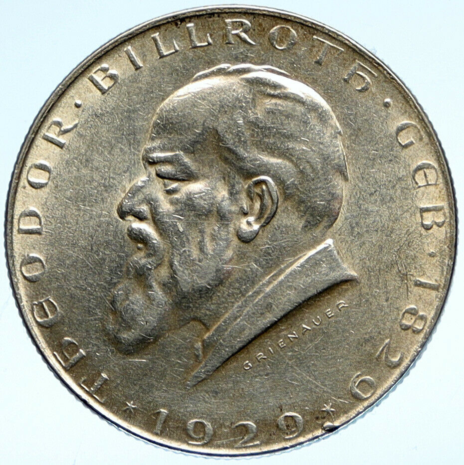 1929 AUSTRIA with Surgeon Theodor Billroth VINTAGE Silver 2 Shilling Coin i99353