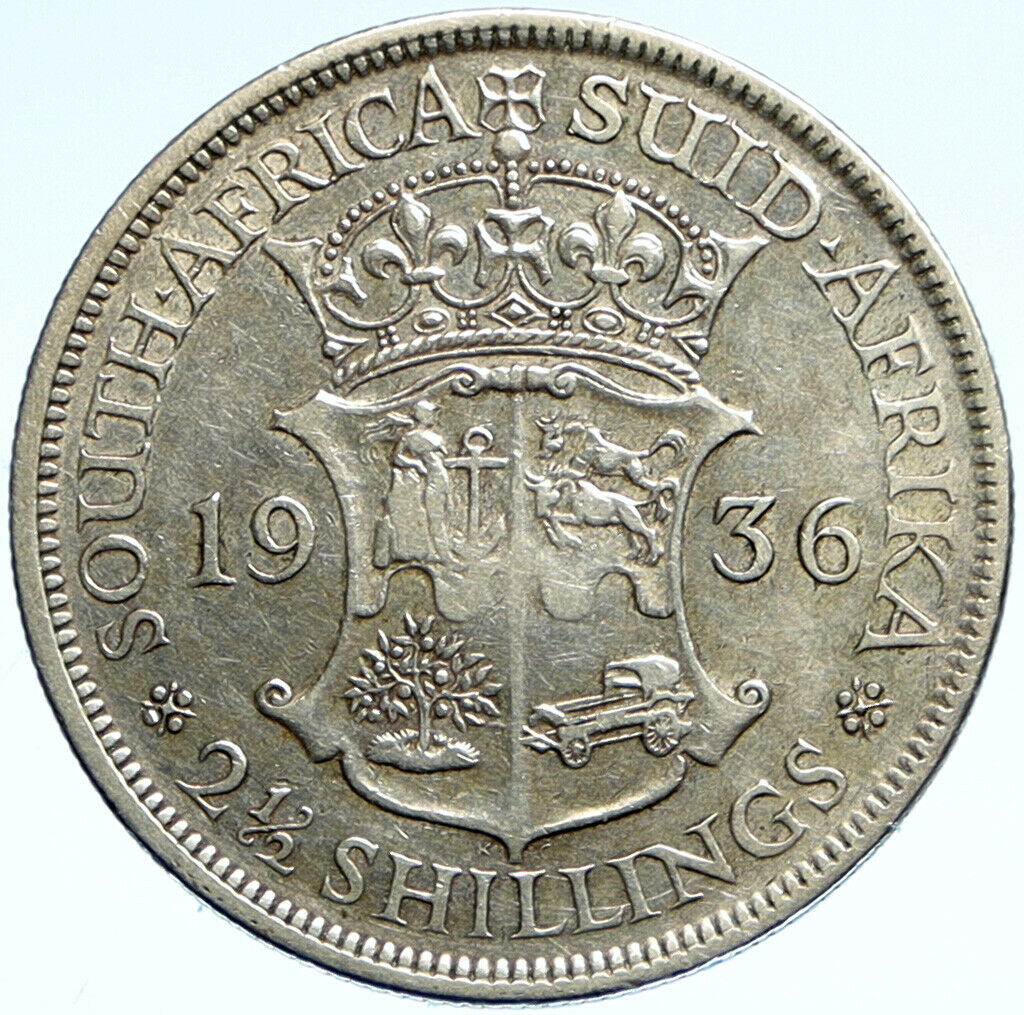 1936 SOUTH AFRICA under UK King GEORGE V Old Silver 2 1/2 Shillings Coin i99354