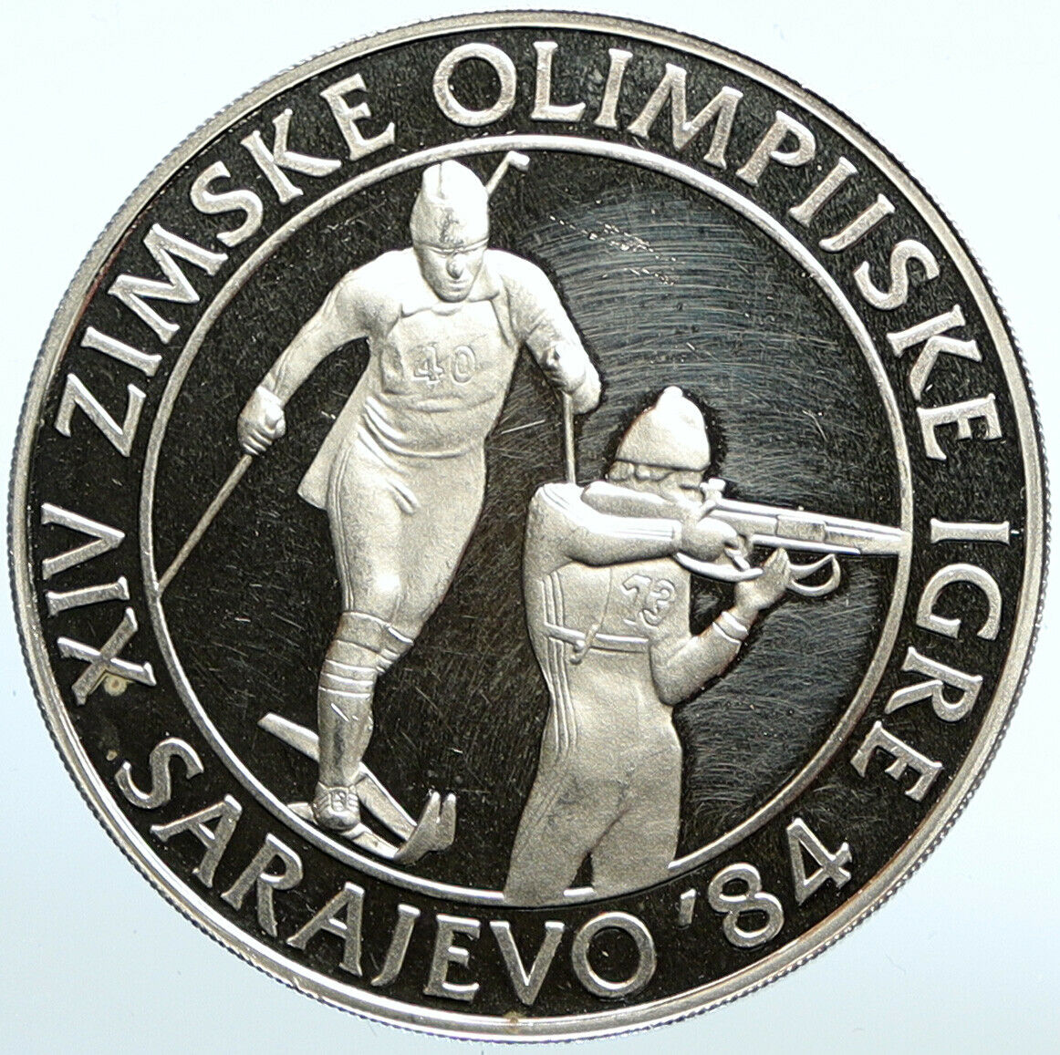 1983 YUGOSLAVIA '84 Winter Olympics SARAJEVO Biathlon PF Silver 500D Coin i99721