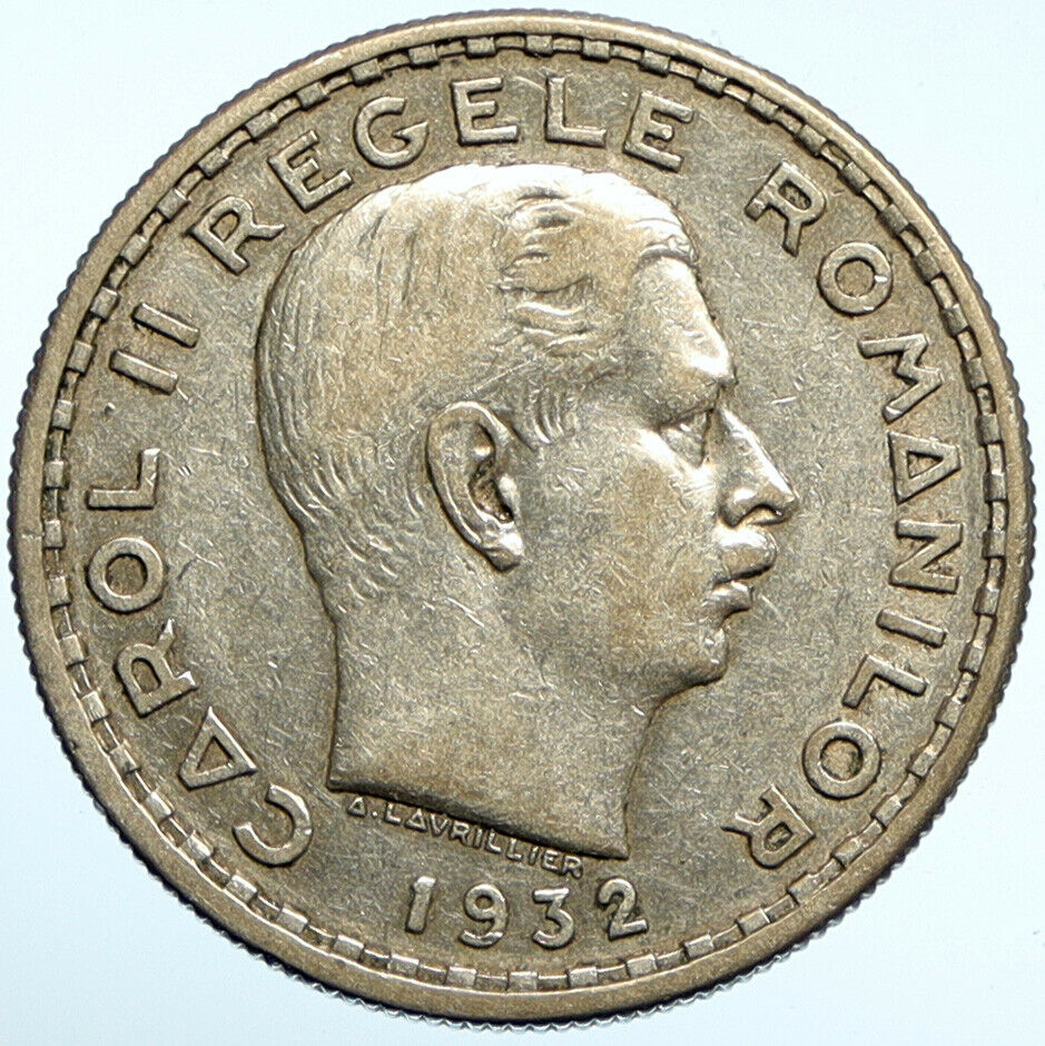 1932 ROMANIA King Carol II Eagle VINTAGE Old Silver 100 Lei Romanian Coin i99723