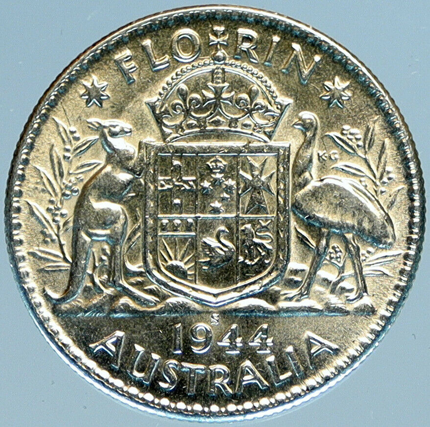 1944 AUSTRALIA Large King George VI Kangaroos VINTAGE Silver Florin Coin i98449