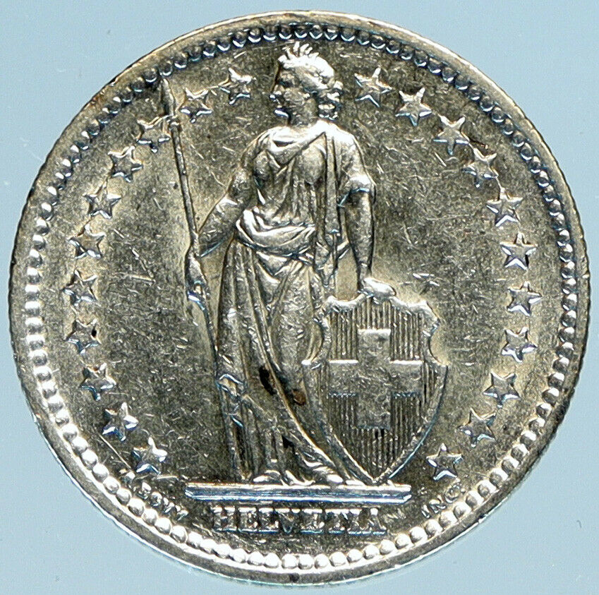 1944 SWITZERLAND - SILVER 2 Francs Coin HELVETIA Symbolizes SWISS Nation i98456