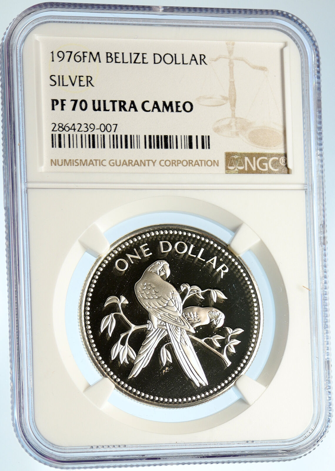 1976 BELIZE Avifauna Scarlet Macaw BIRD VINTAGE Proof Silver $1 Coin NGC i99944