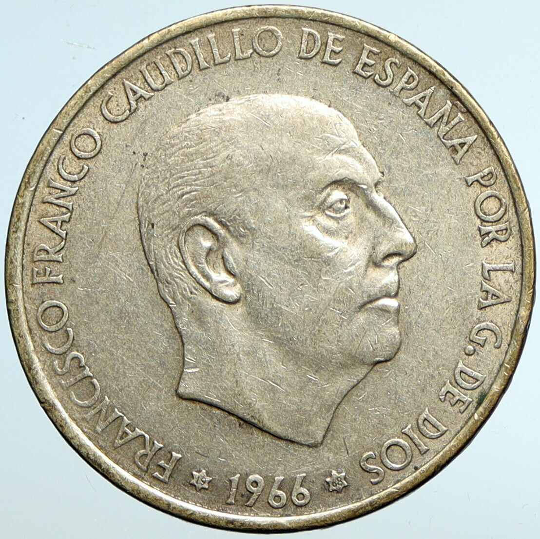 1966 SPAIN Large Franco Caudillo VINTAGE Silver 100 Pesetas Spanish Coin i101517