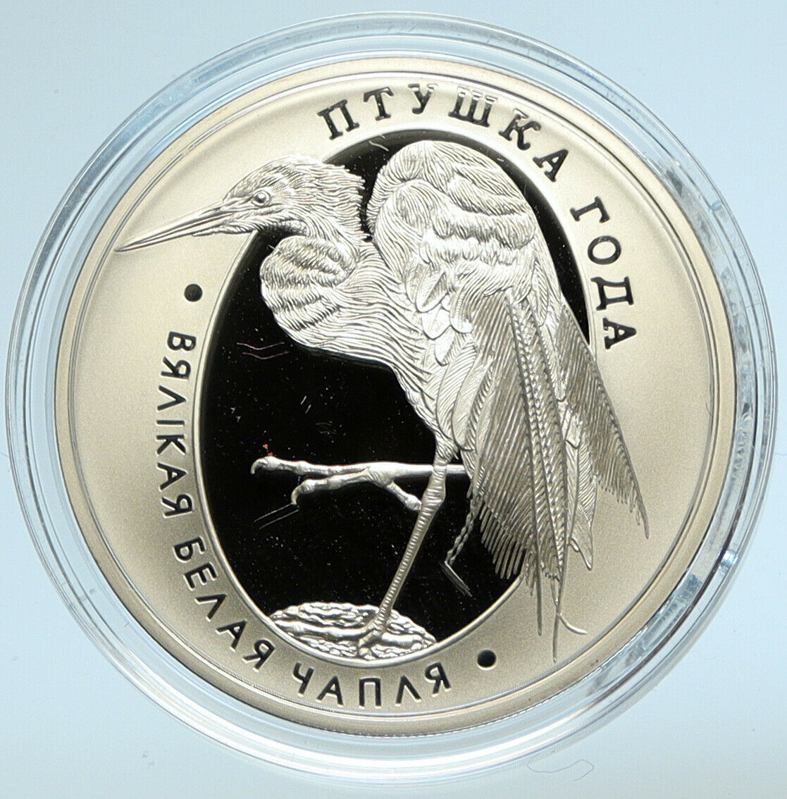 2008 BELARUS Animal GREAT WHITE EGRET BIRD Proof OLD Silver 10 Ruble Coin i99778