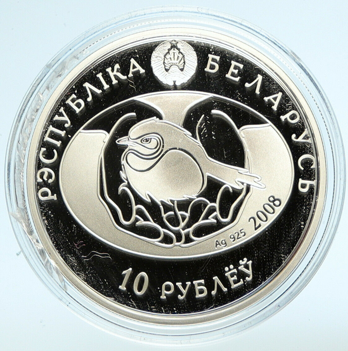 2008 BELARUS Animal GREAT WHITE EGRET BIRD Proof OLD Silver 10 Ruble Coin i99778