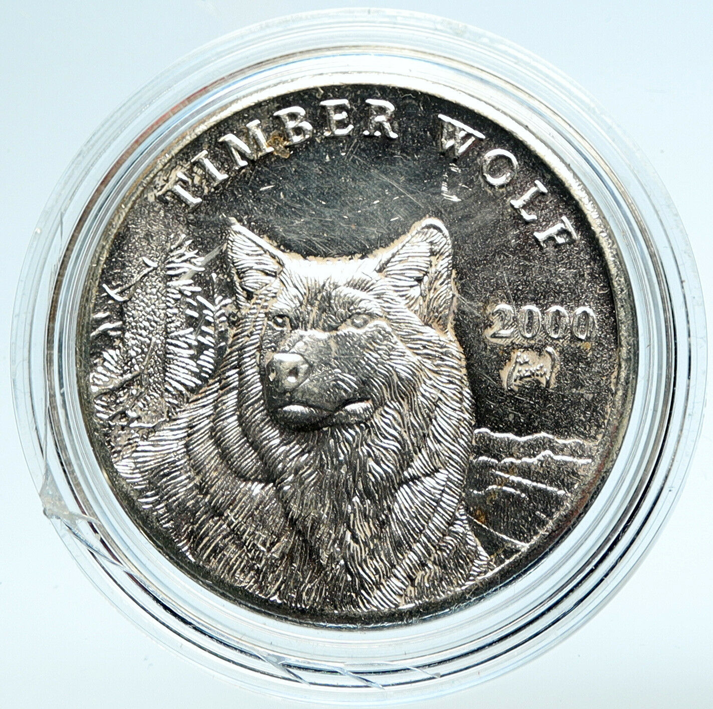 2000 LIBERIA Timber Wolf Old Proof Silver $10 Coin i99779