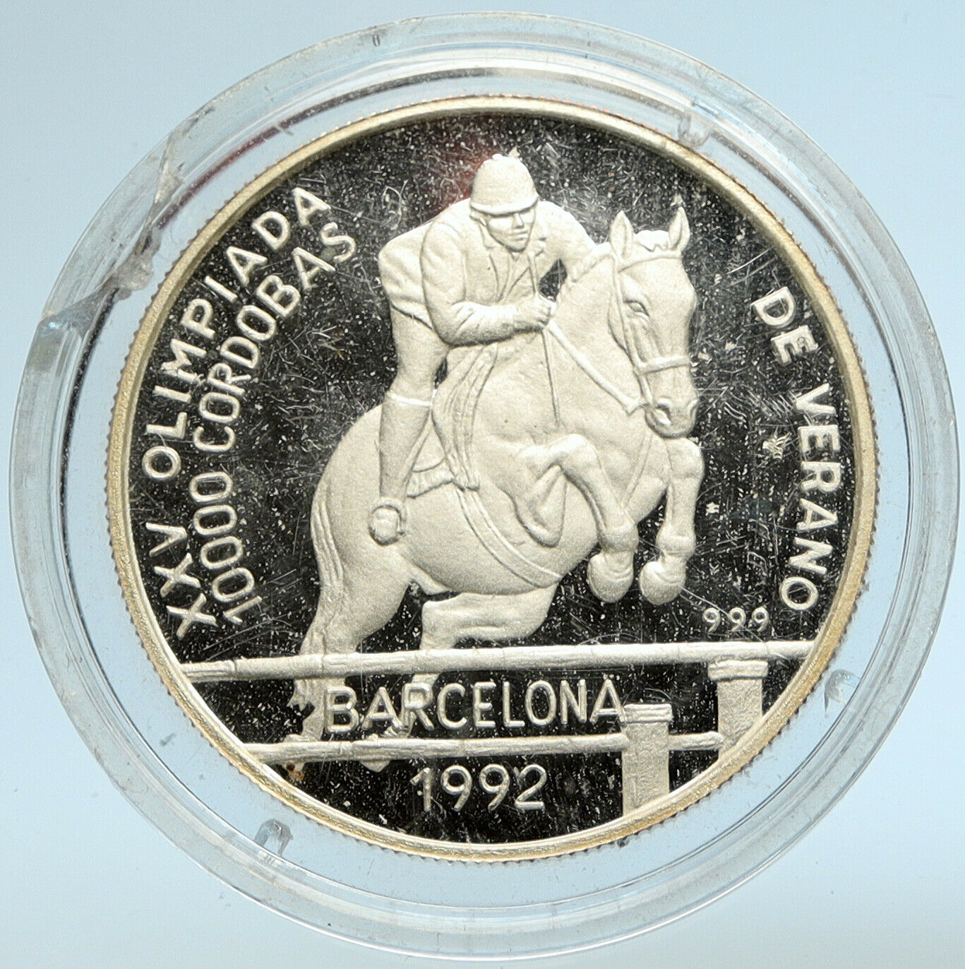 1990 NICARAGUA - BARCELONA OLYMPICS Old Proof Silver 10000 Cordobas Coin i99780