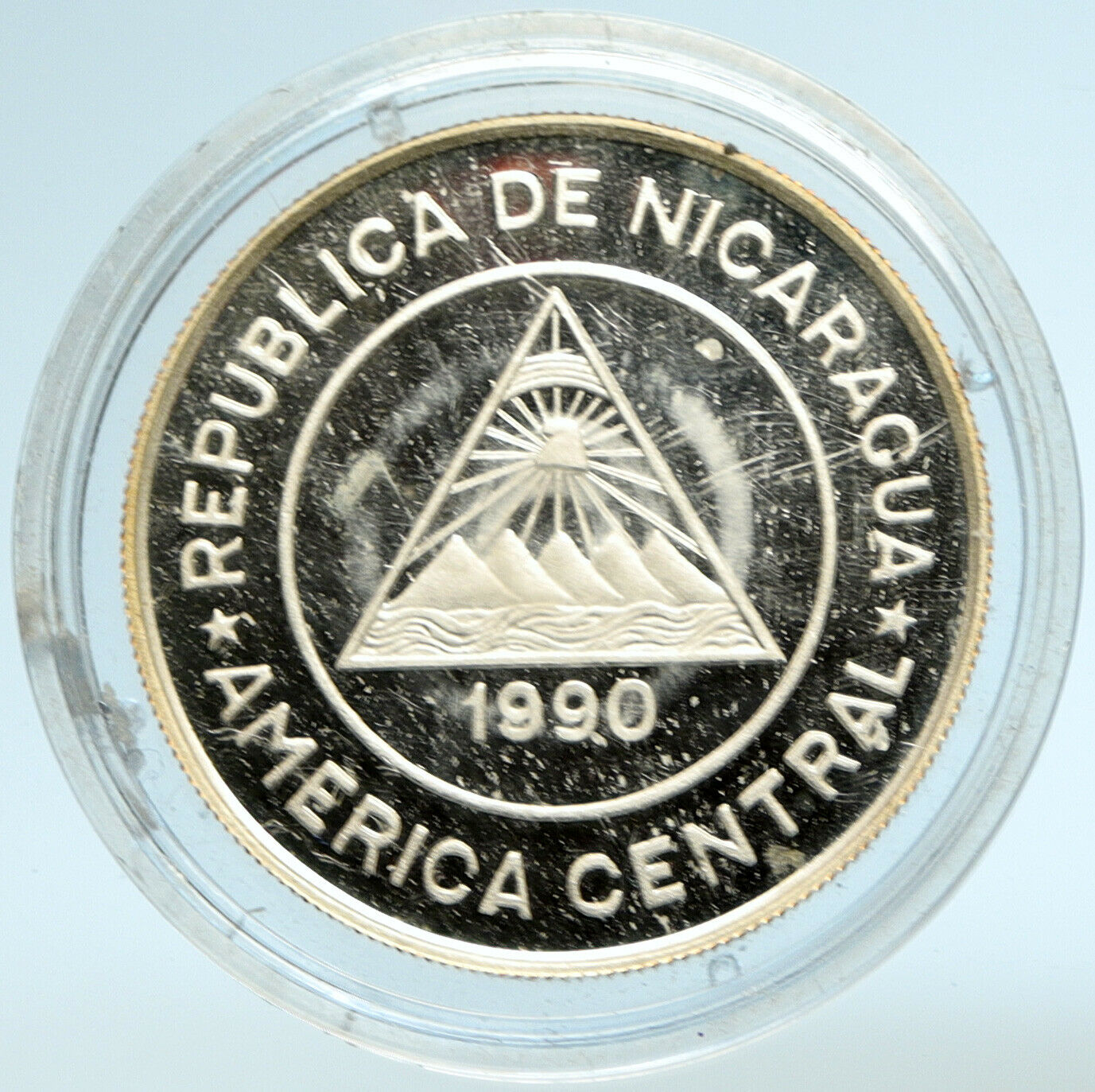 1990 NICARAGUA - BARCELONA OLYMPICS Old Proof Silver 10000 Cordobas Coin i99780