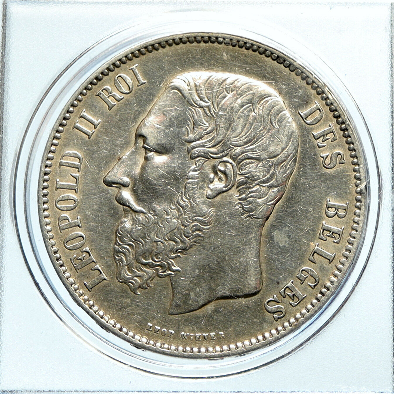 1872 BELGIUM with King LEOPOLD II and LION Antique Silver 5 Francs Coin i99782