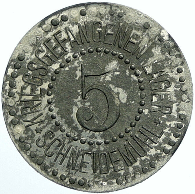 POLAND Polish Prisoner of War POW Schneidmuhl OLD 5 Pfennig Zinc Medal i100911