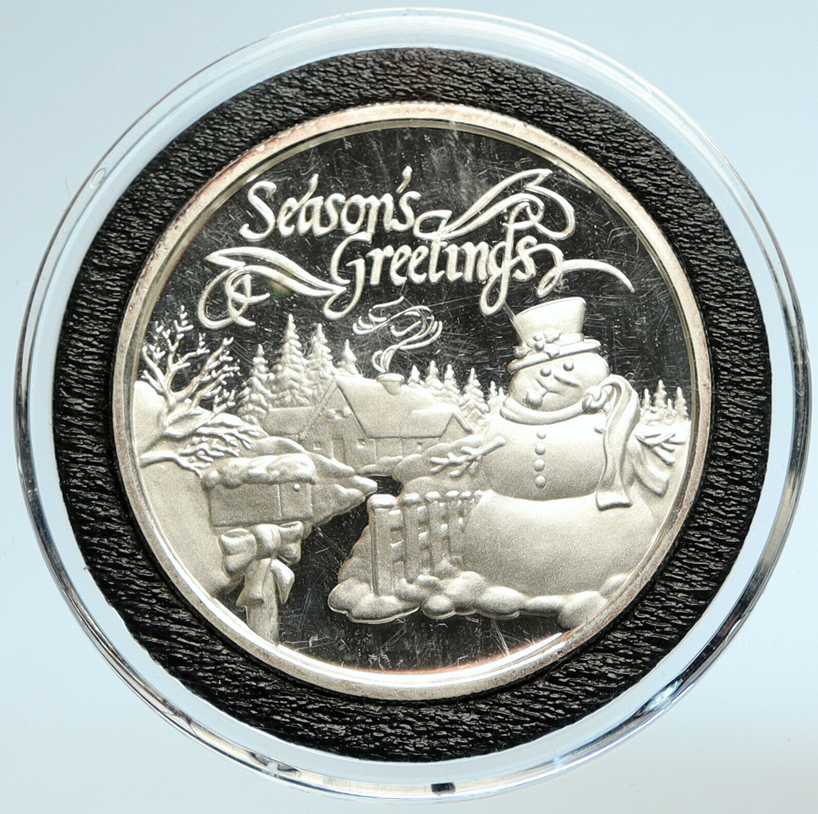 1996 USA United States SEASONS GREETINGS Snowmen 1 OZ Proof Silver Medal i99788