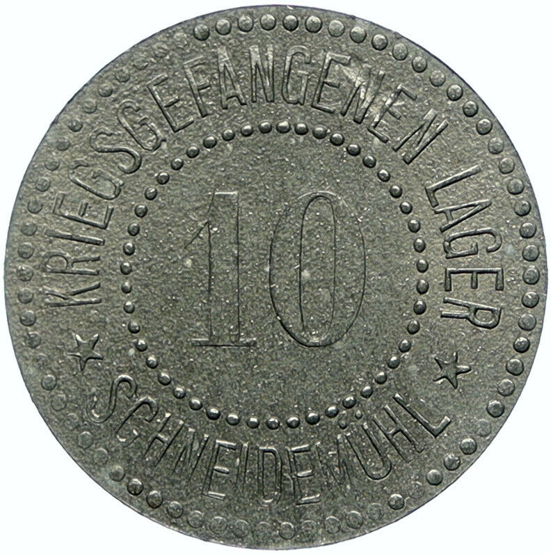 POLAND Polish Prisoner of War POW Schneidmuhl OLD 10 Pfennig Zinc Medal i100898