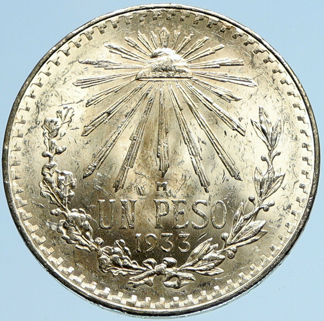 1933 Mo MEXICO Large Eagle Liberty Cap Mexican Antique Silver 1 Peso Coin i97968