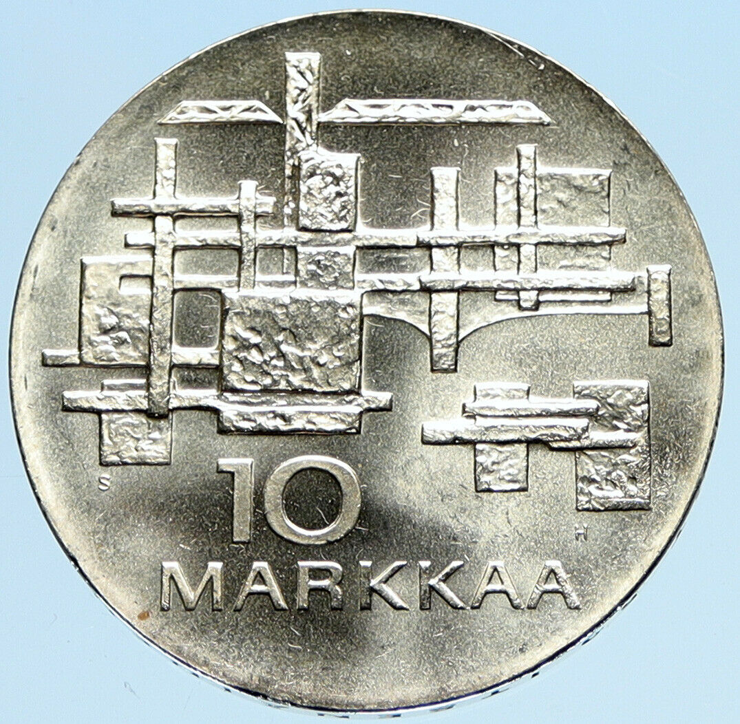 1967 FINLAND Geese Flying 50Y Independence VINTAGE Silver 10 Markkaa Coin i97981