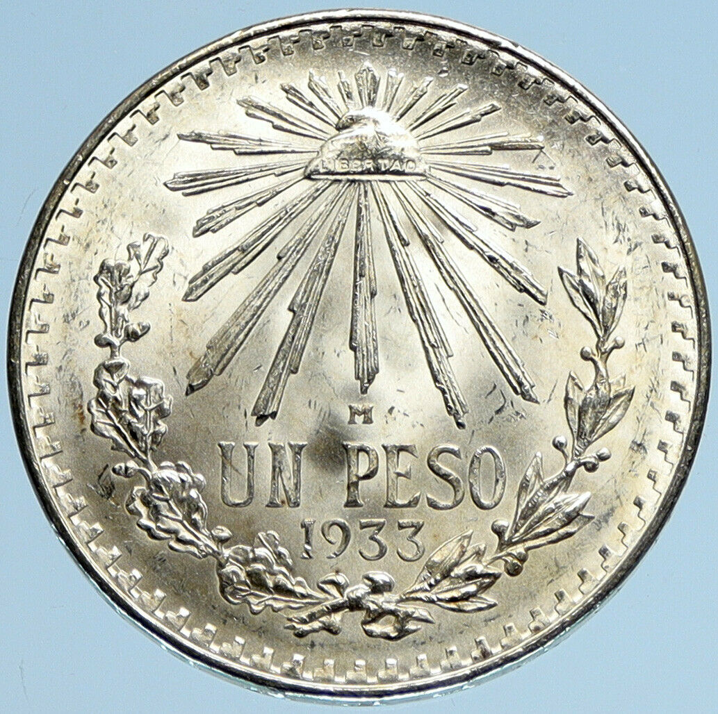 1933 Mo MEXICO Large Eagle Liberty Cap Mexican Antique Silver 1 Peso Coin i97963