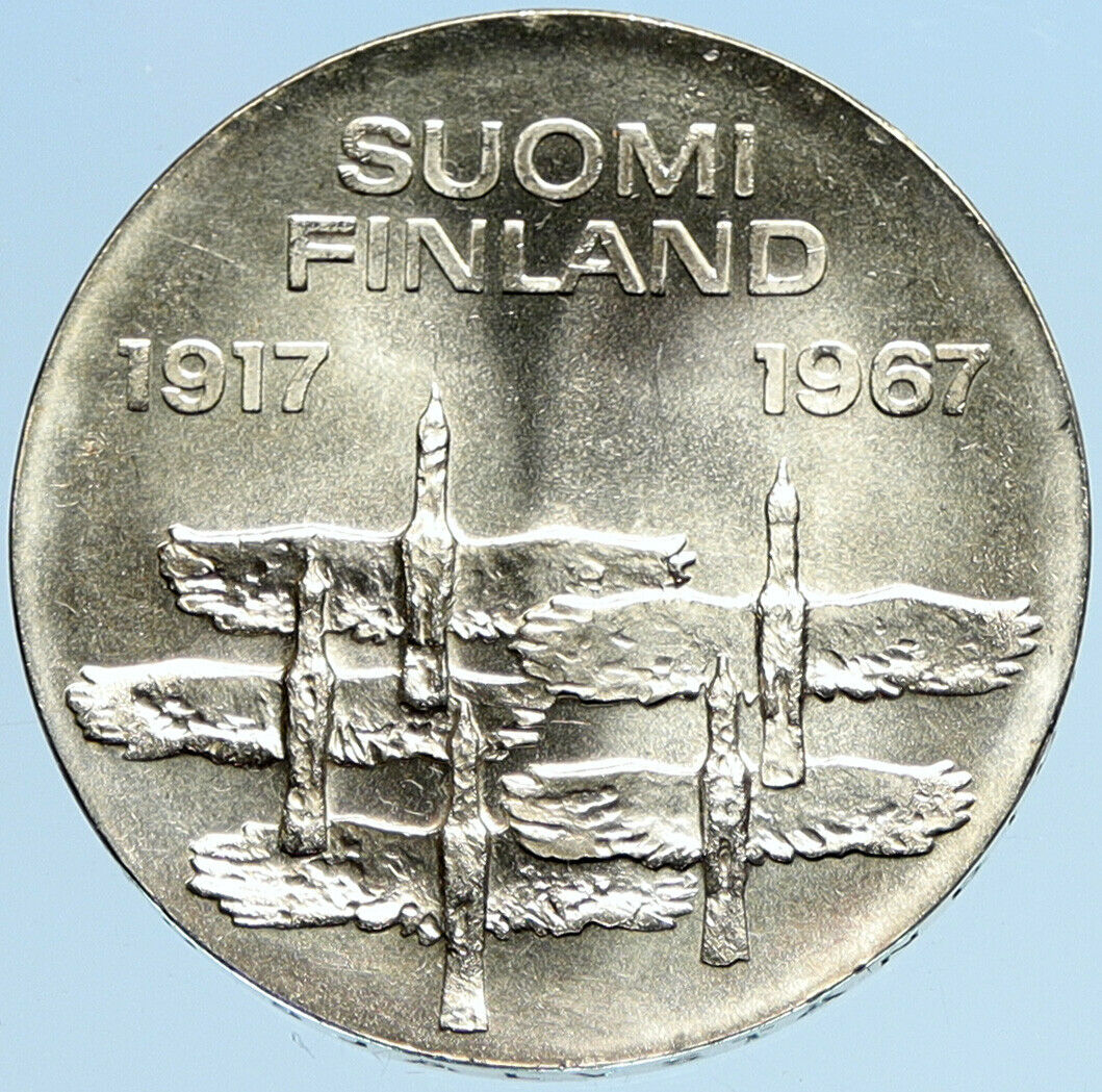 1967 FINLAND Geese Flying 50Y Independence VINTAGE Silver 10 Markkaa Coin i97983