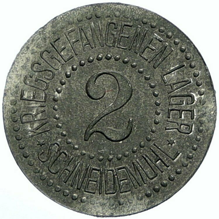 POLAND Polish Prisoner of War POW Schneidmuhl OLD 2 Pfennig Zinc Medal i100897