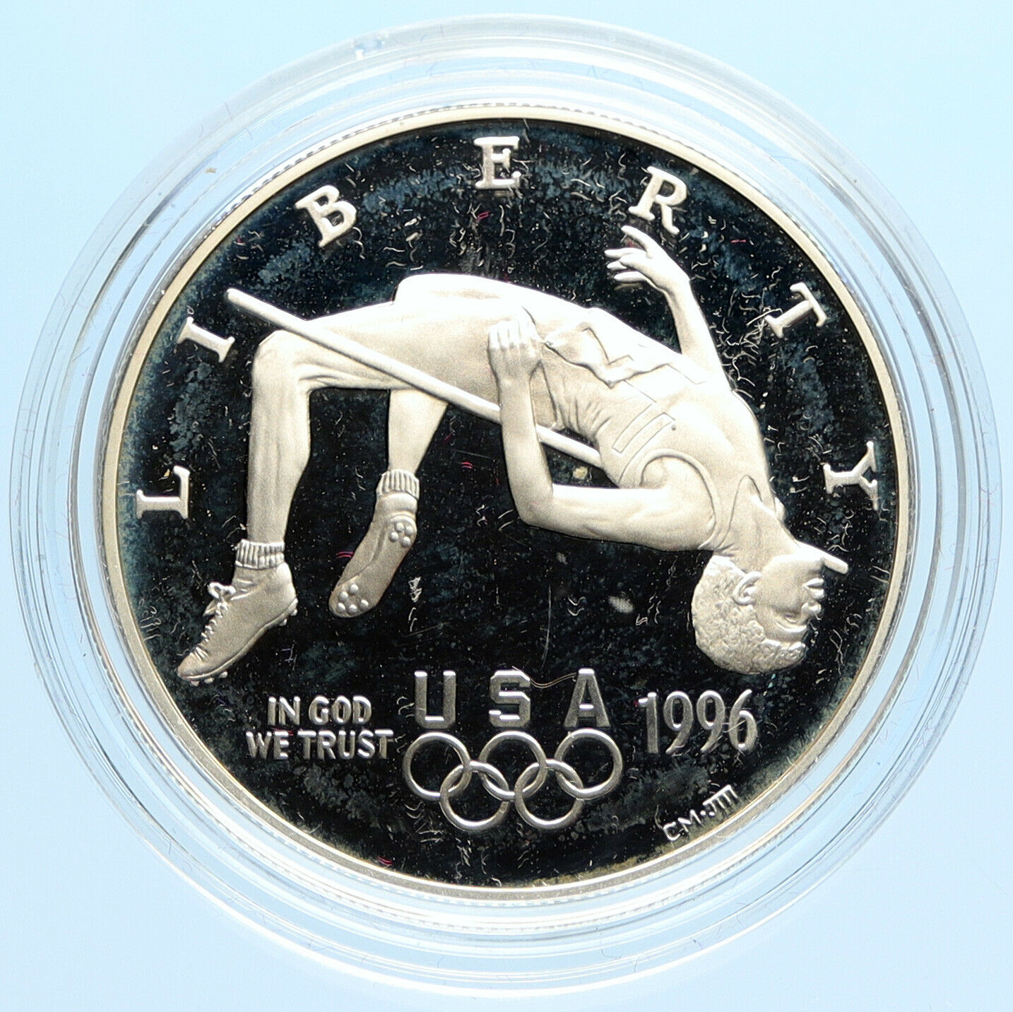 1996 P USA United States ATLANTA OLYMPICS High Jump Proof Silver $1 Coin i97061