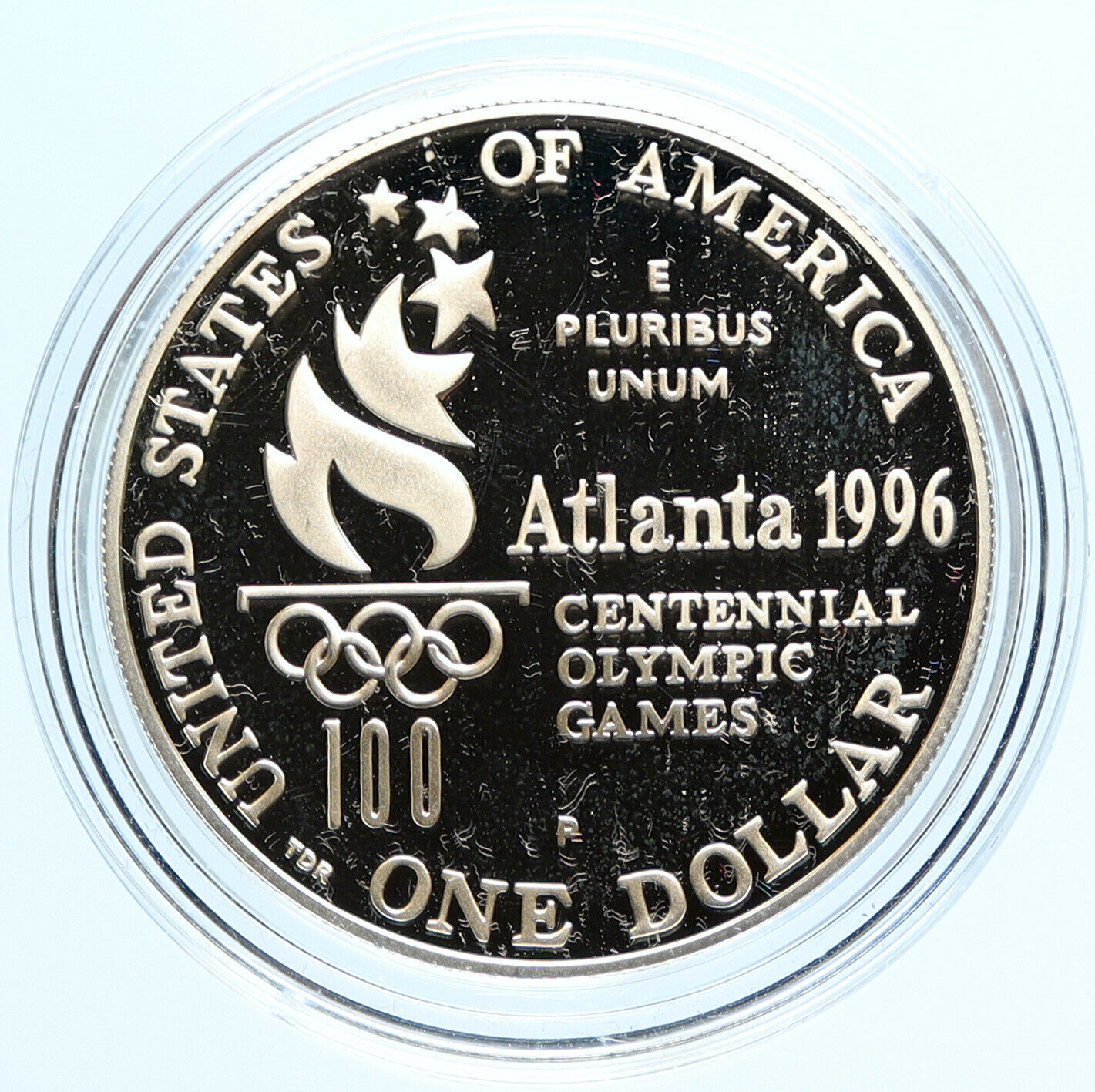 1996 P USA United States ATLANTA OLYMPICS High Jump Proof Silver $1 Coin i97061