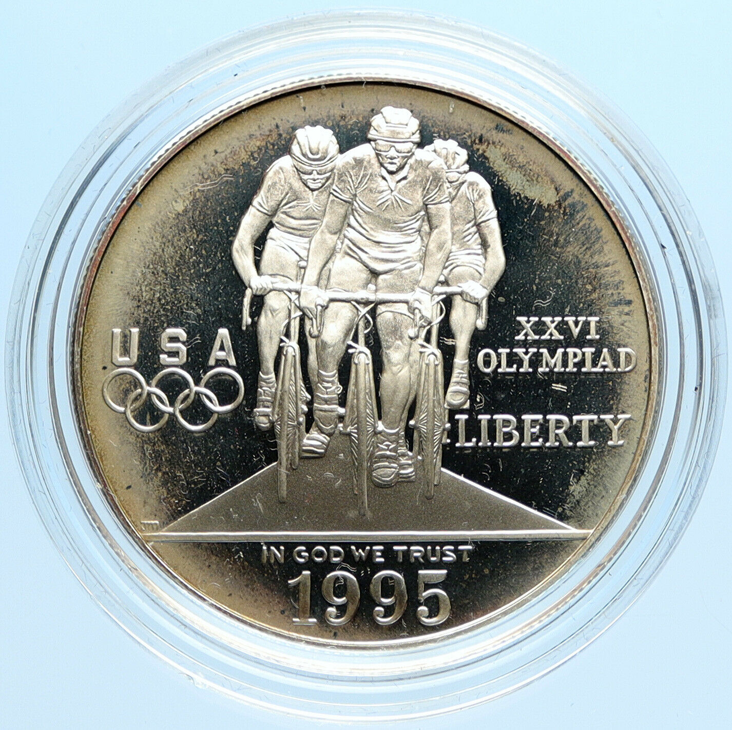 1995P USA United States XXVI OLYMPICS ATLANTA Cycling Proof Silver $ Coin i97060