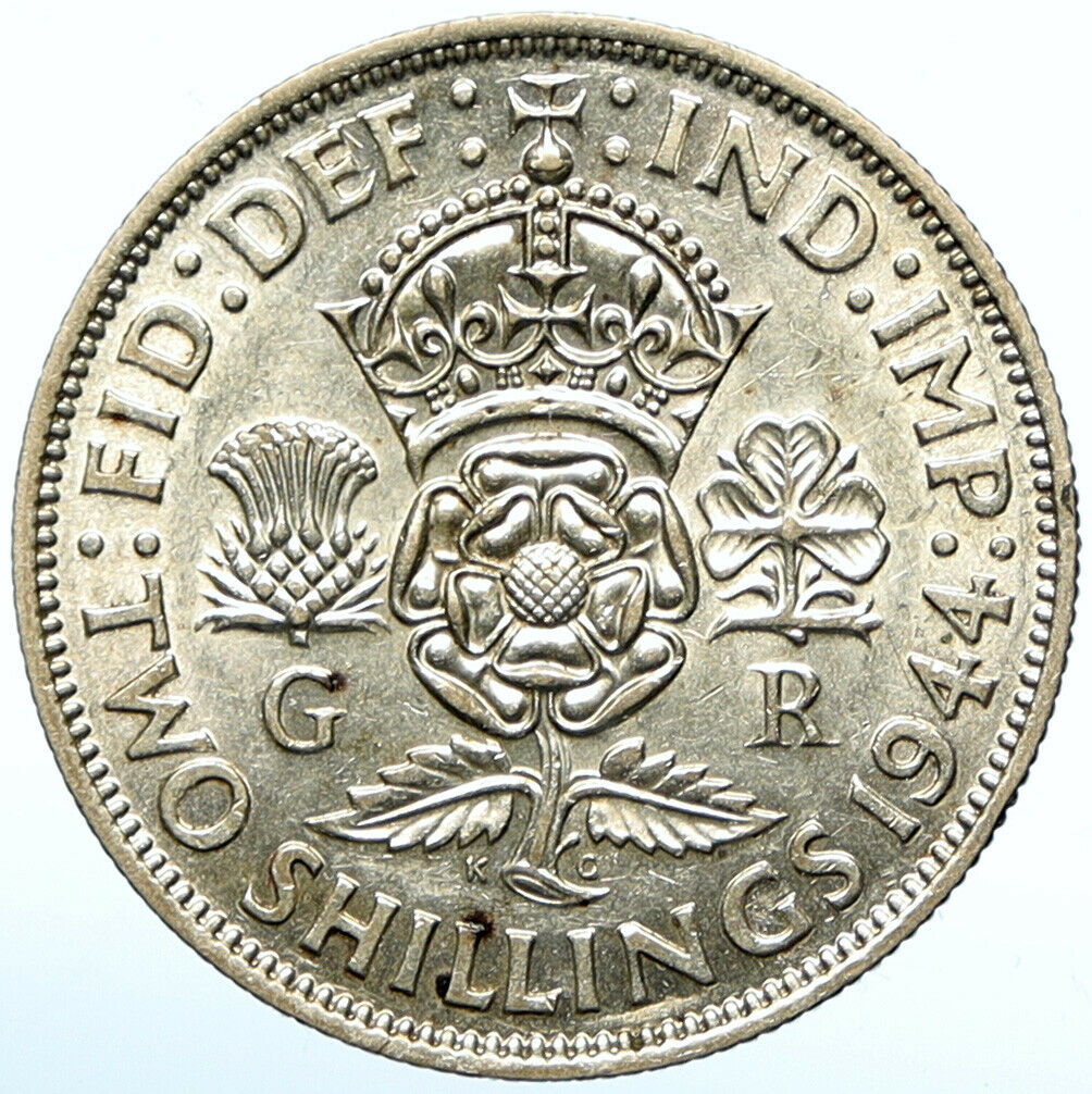 1944 Great Britain United Kingdom King George VI SILVER 2 SHILLNG Coin i100967