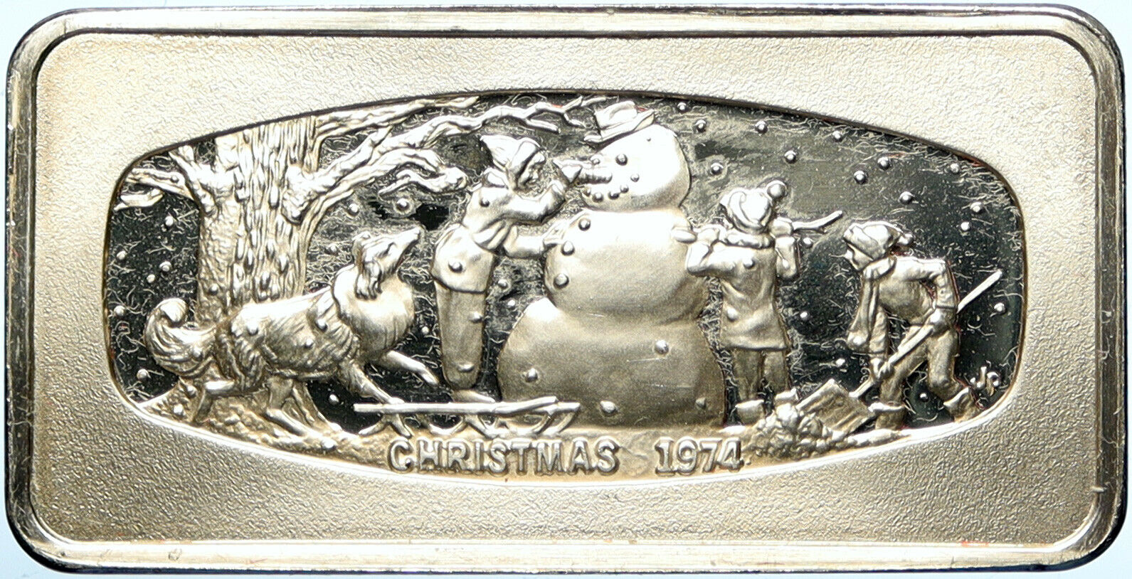 1974 UNITED STATES US Franklin Mint CHRISTMAS 1 OZ OLD Silver BAR Medal i100968