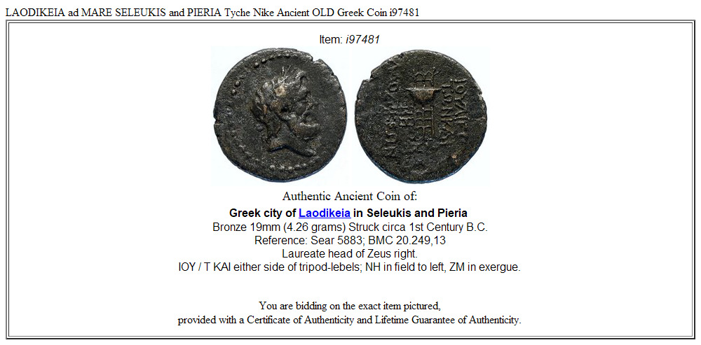 LAODIKEIA ad MARE SELEUKIS and PIERIA Tyche Nike Ancient OLD Greek Coin i97481