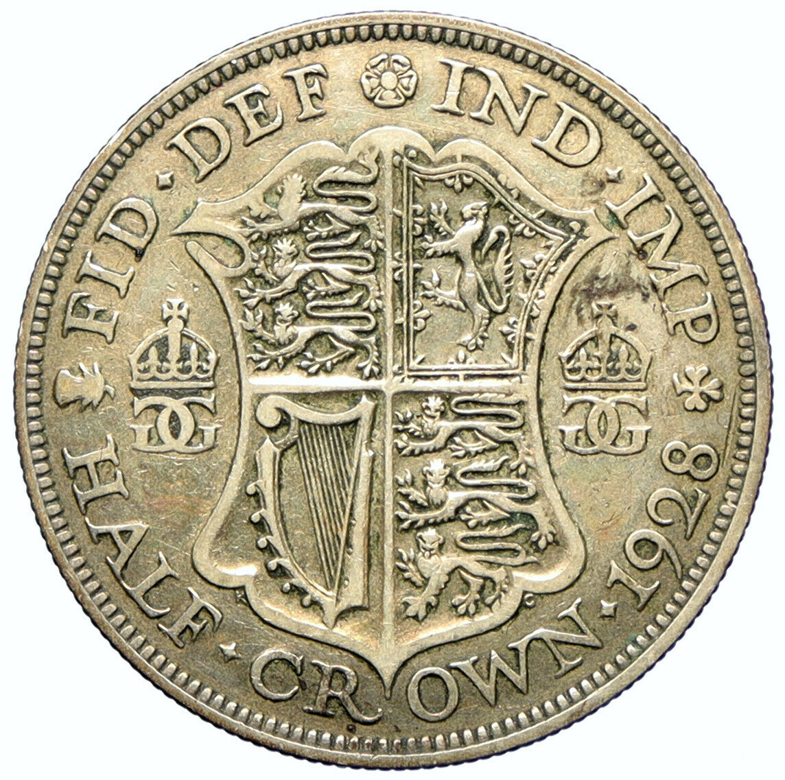 1928 Great Britain United Kingdom KING GEORGE V Silver Half Crown Coin i100976