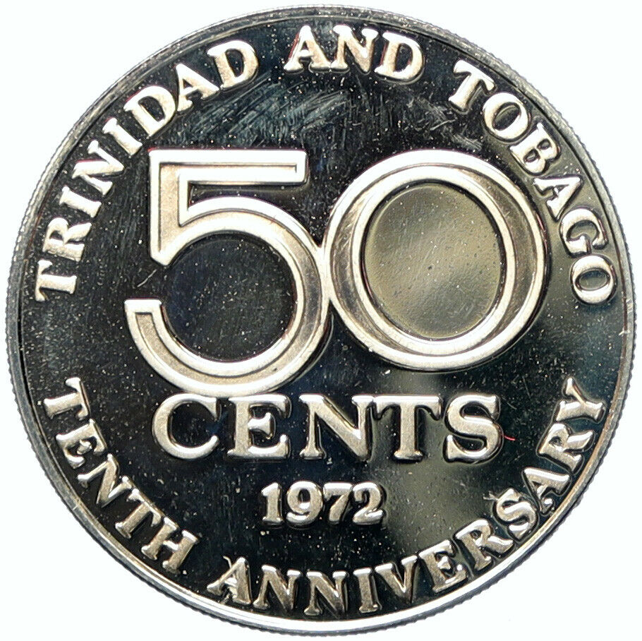 1973 TRINIDAD and TOBAGO Steel Drums VINTAGE OLD Sealed 50 Cents Coin i100974