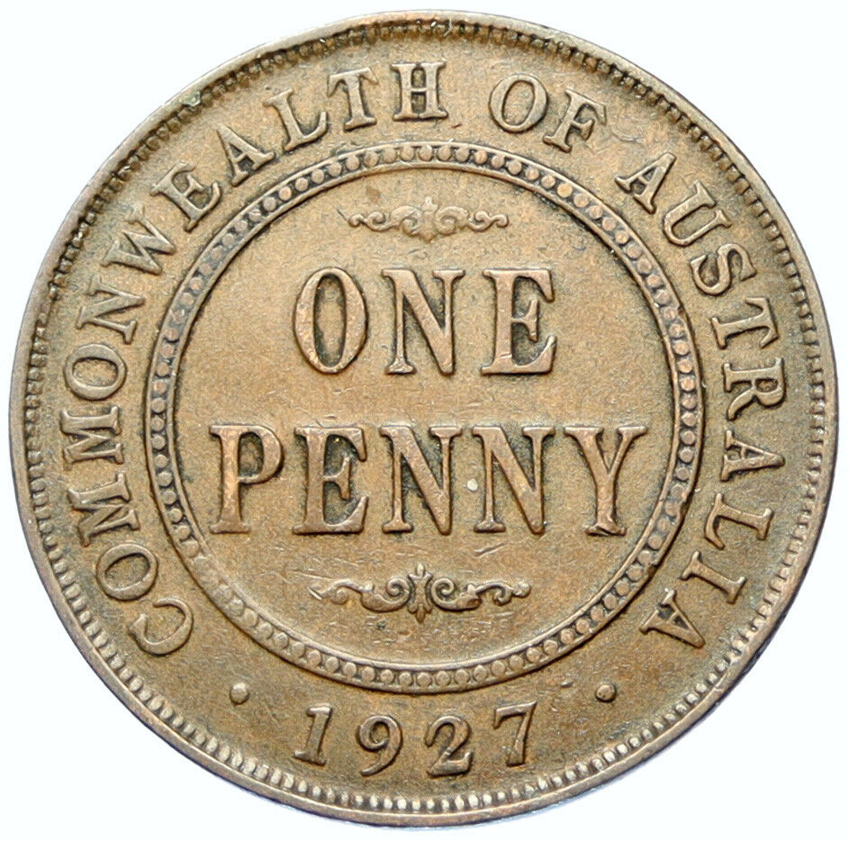 1927 AUSTRALIA UK British King George V Vintage Antique Penny Cent Coin i100022